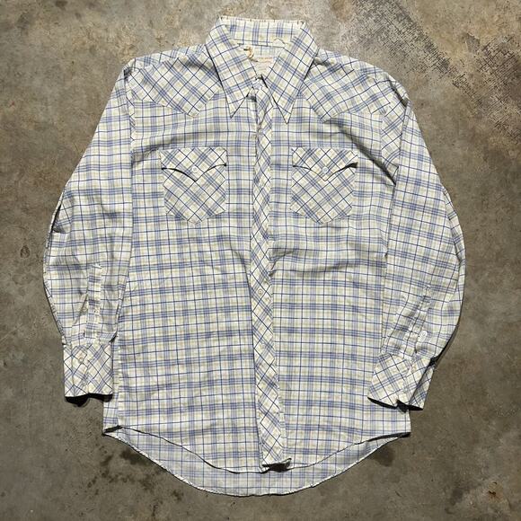 Vintage 60s Texson Western Wear Blue/Yellow Button Up Shirt - Picture 1 of 3
